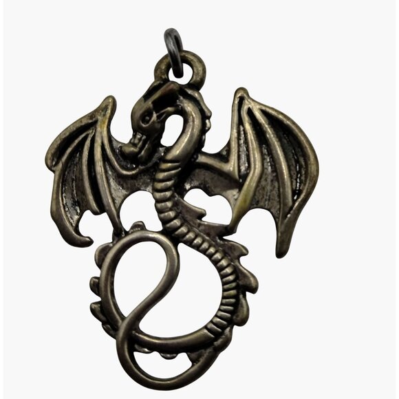 Dragon Pendant Flying Winged Goth Silver Tone 1.25" X 1" - Picture 1 of 6